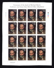 2006 Ireland Death Centenary of Michael Davitt Commemorative Stamp Sheetlet Plate 1B1B1B1B Fine CDS Used with Dublin cancel of 16th August 2006 (First day of issued) on envelope extract.