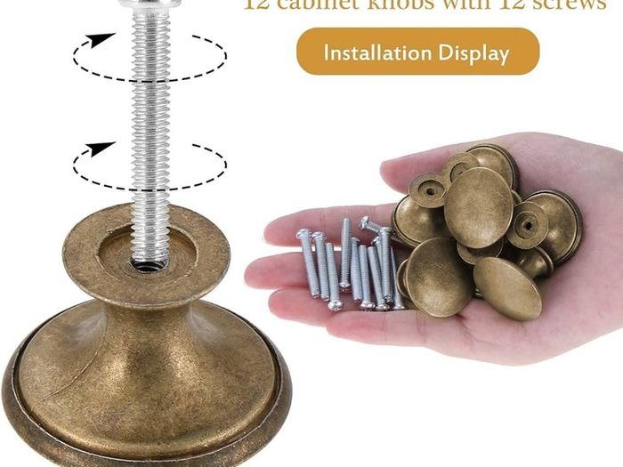 24PCS Vintage Cabinet Knobs, Chic Drawer Knobs, Antique Brass Kitchen Cupboard Handles, 30mm Round Furniture Door Knobs