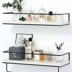 FREE EXPRESS SHIPPING White Floating Shelves Wall Mounted Set of 2 With 18kg Weight Capacity, Hanging Wall shelves for Bedroom, Kitchen, Bathroom, Living Room, Home Office, Storage Organiser