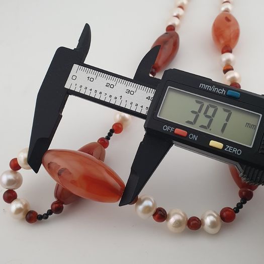 Vintage African Carnelian & Fresh Water Authentic Pearl Necklace