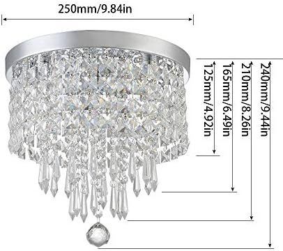Modern Elegant Crystal Chandelier Lighting,K9 Ceiling Chandeliers Lights, 250mm, Beaded Light Shade with Clear Acrylic Jewel Droplets,Flush Mount LED Ceiling Light for Dining Room Bedroom Livingroom