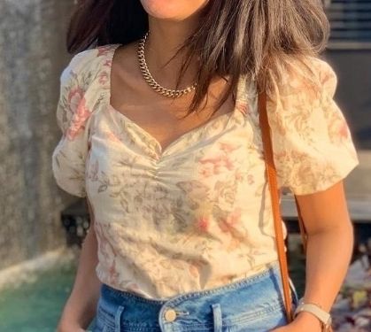 Linen Blend Pastel Print Top