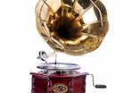 Vintage Gramophone Villa Fitzgerald Replica Wooden Case Brass Horn 1920s Style