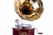 Vintage Gramophone Villa Fitzgerald Replica Wooden Case Brass Horn 1920s Style