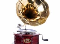 main image for ad Vintage Gramophone Villa Fitzgerald Replica Wooden Case Brass Horn 1920s Style