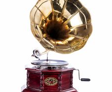 Vintage Gramophone Villa Fitzgerald Replica Wooden Case Brass Horn 1920s Style