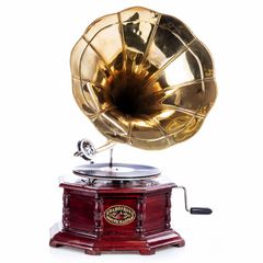 Vintage Gramophone Villa Fitzgerald Replica Wooden Case Brass Horn 1920s Style