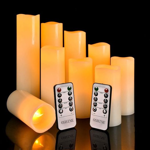 LED Candles, OSHINE Flameless Candles (H 4"5" 6"7" 8"9") Set of 9 Real Wax Pillar Flickering Battery Candles With10-key Remote Control Timer 300 Hours(Not Included Batteries)choice suit for all ages from children to