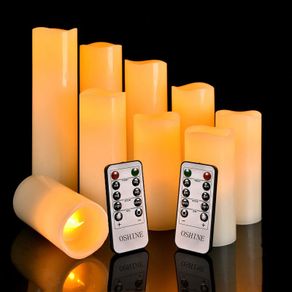 LED Candles, OSHINE Flameless Candles (H 4"5" 6"7" 8"9") Set of 9 Real Wax Pillar Flickering Battery Candles With10-key Remote Control Timer 300 Hours(Not Included Batteries)choice suit for all ages from children to