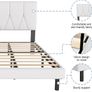 Double Bed Frame, White, Upholstered Wooden Slat Bed Frame with Headboard Image 7