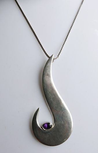 Vintage Sterling Silver 925 Mod Design Blue Purple Drop Pendant Necklace 24" - 13,34g