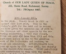 The Weekly Newsletter Of The Catholic Church Of Our Ladyqueen Of Peace. 222,sheen Road,richmond,surry. 10th January 1965. Anyone Reconigse.