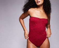 Asos Design Red Strapless Swimsuit