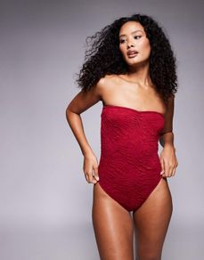 Asos Design Red Strapless Swimsuit