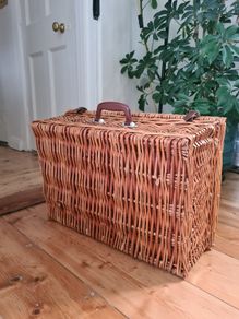 Vintage Wicker Picnic Basket Suitcase  Large Rattan Hamper  Storage Basket