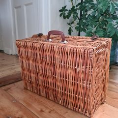Vintage Wicker Picnic Basket Suitcase  Large Rattan Hamper  Storage Basket