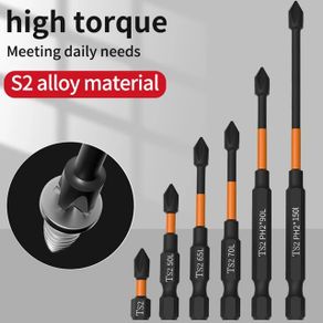 6PCS Cross Screwdriver Head Strong Magnetic Anti Slip High Hardness Electric Screwdriver Tool Electric Drill Extended Hexagonal