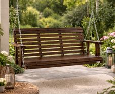 Wooden Porch Swing 4.5 ft, Patio bench swing for Courtyard & Garden, Upgraded 880 lbs Strong Load Capacity, Heavy Duty Swing Chair Bench with Hanging Chains for Outdoors, Carbonized Brown