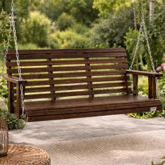 Wooden Porch Swing 4.5 ft, Patio bench swing for Courtyard & Garden, Upgraded 880 lbs Strong Load Capacity, Heavy Duty Swing Chair Bench with Hanging Chains for Outdoors, Carbonized Brown