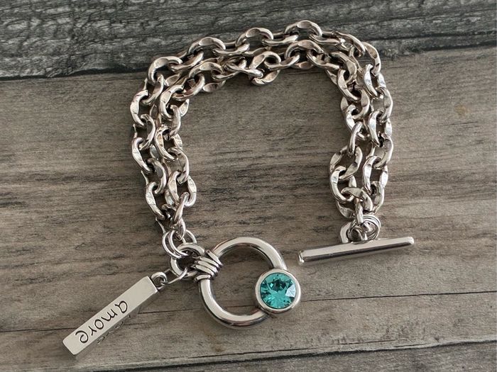 Antique Silver Plated Crystal Toggle Bracelet