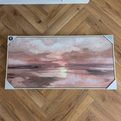 Brand New Abstract Framed Canvas - Mauve Pink - 100x50cm