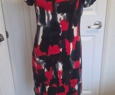 AX Paris Red Black Abstract Print Frill Sleeve Bodycon Dress Size 12 Party