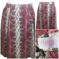 Savida Pink Animal Print Pleather A Line Knee Length Skirt /pockets L Uk  16 Including Post