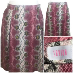 Savida Pink Animal Print Pleather A Line Knee Length Skirt /pockets L Uk  16 Including Post