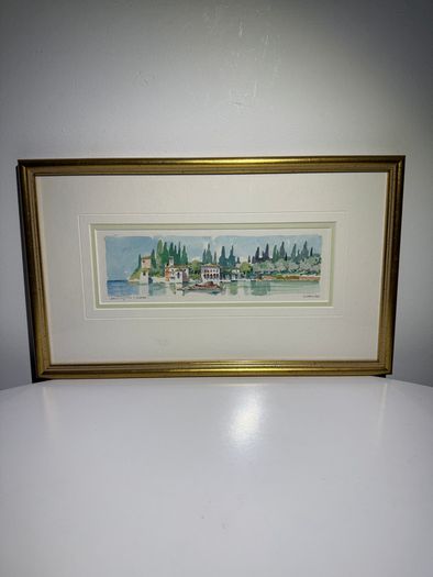 Original Sergio Vellini Signed & Dated Lake Garda Watercolor (36cm x 22cm)
