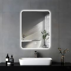 45 x 60cm Electric Vanity Mirror With Backlit Lights For Shower Shaving, Wall Mounted Dimmable 3 Color Lighting, IP54, Vertically Only