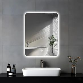 45 x 60cm Electric Vanity Mirror With Backlit Lights For Shower Shaving, Wall Mounted Dimmable 3 Color Lighting, IP54, Vertically Only