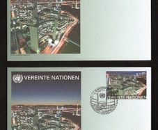 2009 United Nations Vienna pre-paid envelope (postal stationary) showing Vienna International Centre on the banks of the Danube river which houses the United Nations Agency mint and used on first day of issue 7th May 2009