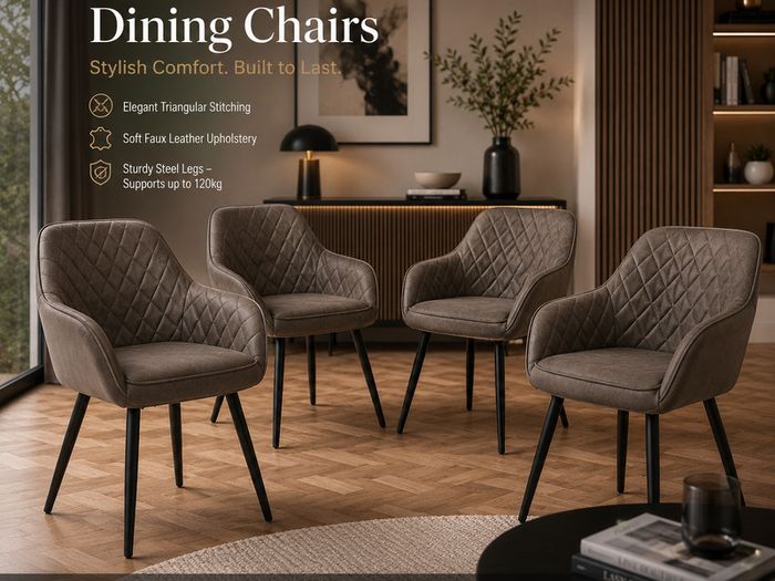 Dining chair set of 4 diamond quilting faux leather Brown or Grey