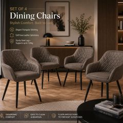 Dining chair set of 4 diamond quilting faux leather Brown or Grey