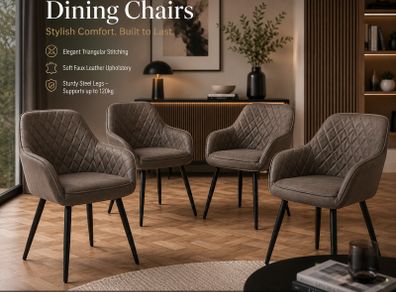 Dining chair set of 4 diamond quilting faux leather Brown or Grey