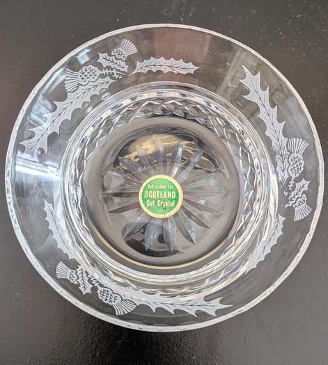 Vintage Scottish Cut Crystal Floral Bowl Original Made in Scotland Label