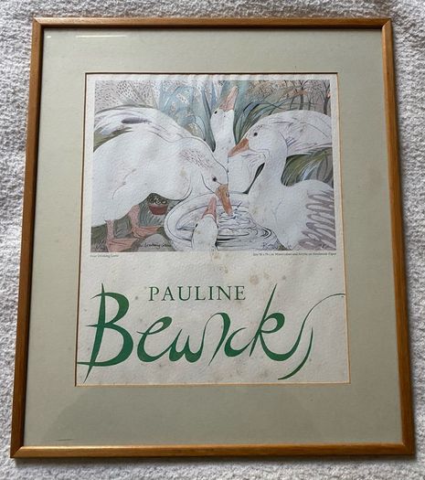 A framed and promotional poster for the solo exhibition of Pauline Bewick 1987