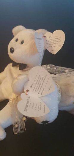 Collection of White & Grey Beanie Bears
