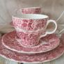 Tea Set Pink White Cups Saucers Plates Wood Ware Image 2
