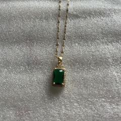 Elegant Necklace Piece Green Zircon Crystal Pendant Stainless Steel Necklaces For Women Trendy Retro Style Female Clavicle Chain Jewelry