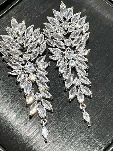 Earrings Cubic Zirconia Dangle Silver Tone