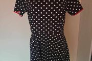 BNWT Lady Vintage Made in London ruby shawl black polka dot midi dress size UK16 EU44 Postage included