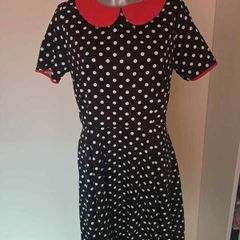 BNWT Lady Vintage Made in London ruby shawl black polka dot midi dress size UK16 EU44 Postage included
