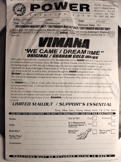 Vimana - We Came - Good:As Records -  White Label Promo 12" FERRY CORSTEN Trance CLASSIC!