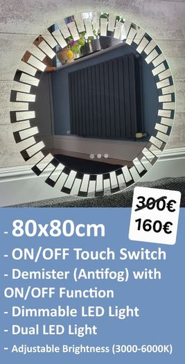 LED Bathroom Mirror 80cm Antifog Demister
