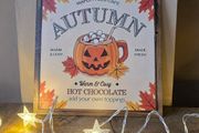 Wooden Sign for coffee station corner - Halloween Autumn Pumpkin Hot Chocolate - 2D