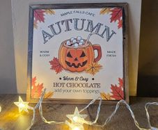 Wooden Sign for coffee station corner - Halloween Autumn Pumpkin Hot Chocolate - 2D