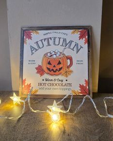 Wooden Sign for coffee station corner - Halloween Autumn Pumpkin Hot Chocolate - 2D