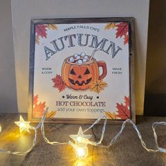 Wooden Sign for coffee station corner - Halloween Autumn Pumpkin Hot Chocolate - 2D
