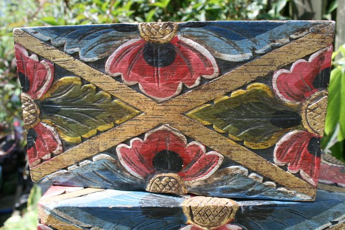 Vintage Two Carved Boxes Wooden Jewelry Hand Painted Handmade  Home Decor 10"x6" H 6" and 8,2"x4,5" H 4,2"